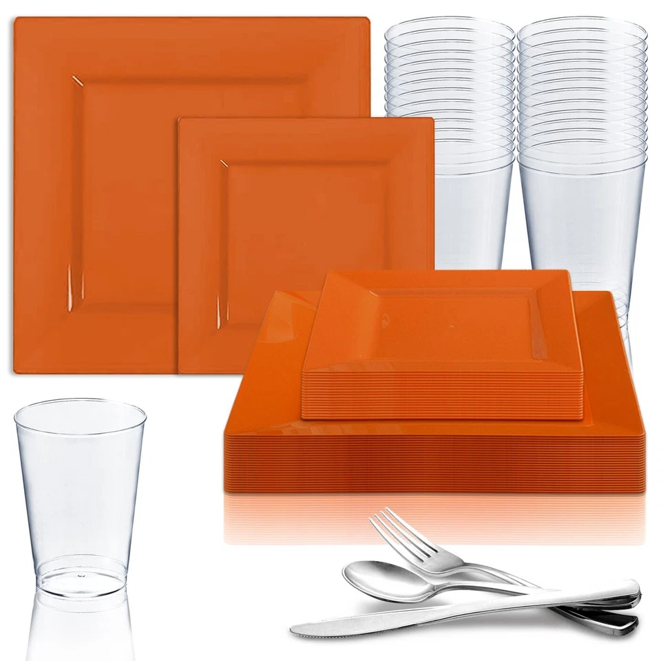 Disposable Plastic Dinnerware Set Party Package Standard Square Design Plates - Image 1 of 4