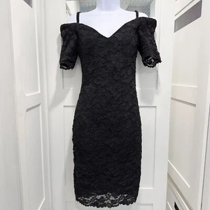 Vtg 90s Laura Winston Dress XS Black Lace Off Shoulder Whimsygoth Halloween Sexy - Picture 1 of 12