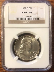 1959-D Franklin Half Dollar NGC MS66 FBL - Picture 1 of 2