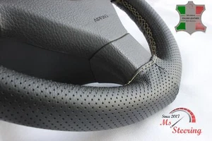 FOR SUZUKI EQUATOR 09-13 BLACK PERF LEATHER STEERING WHEEL COVER BEIGE STIT - Imagen 1 de 6