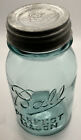 Vintage Ball Perfect Mason GRN-BLU Glass Jar W/matching Font Zinc Lid BEAUTIFUL