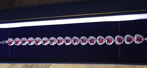 John Daniel Jewellery Ruby & Wh Topaz 925 Stamped 14KGP Tennis Heart Bracelet