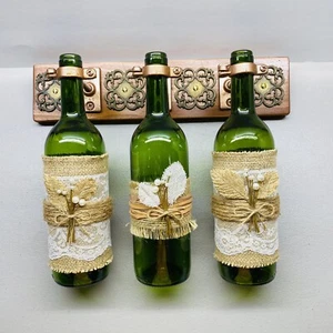 Portabotellas de Vino de Madera Decoración Montado en la Pared Arpillera Primitiva Moderna - Imagen 1 de 8
