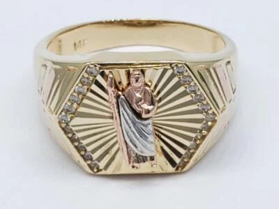 Anillo de circonita cúbica St Jude oro tricolor sólido 14K talla 11 (AP1138479) Foto 1 de 4