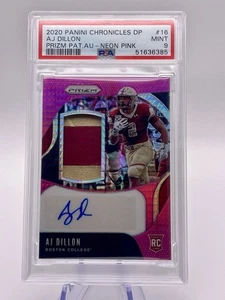 2020 Chronicles Draft AJ Dillon Neon Pink Rookie Patch Auto /25 PSA 9 Pop 1 RPA - Picture 1 of 2