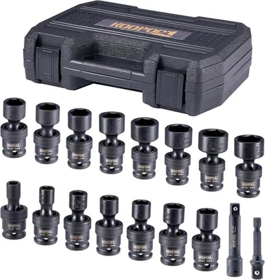 KOOPOOL 3/8" Shallow Universal Wobble Socket, Impact Swivel Socket Set, 17pcs,...