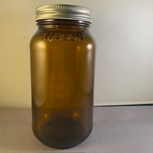 Mason Jar Amber Brown 750 ml Raised Lettering Screw on Lid ~ Canning or Decor - Picture 1 of 9