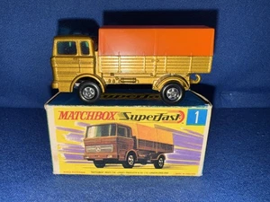 Matchbox Lesney Superfast SF 1 Mercedes Truck- gold with ORANGE canopy, boxed - Picture 1 of 10