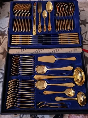 SBS Solingen Besteckset 12 Personen, 70tlg, 23/24 Karat, Hartvergoldet, Gold - Bild 1 von 4