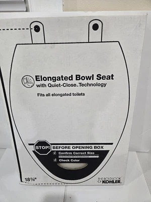 Asiento de inodoro alargado de madera de piedra Kohler K-20466-96 con cierre silencioso, galleta Foto 1 de 2