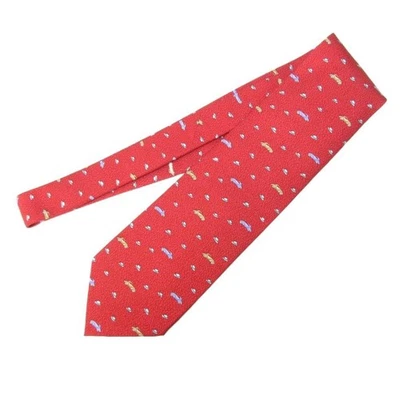 BVLGARI галстук широкий галстук Settepiegehe автомобиля шляпа по всему узор шелк красный 0912 мужчин s - Изображение 1 из 4