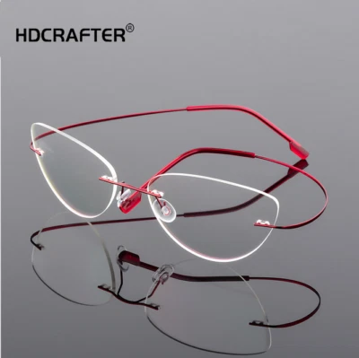 Women Metal Alloy Rimless Eyeglasses Cats Eye Clear Lens Glasses Frames New - Image 1 of 4