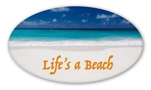 Life is a Beach Oval Funny Vacation Tropical Car Vinyl Sticker - SELECT SIZE