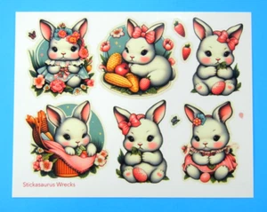 Cute Fluffy Bunny Rabbits Stickers Sheet - Picture 1 of 3