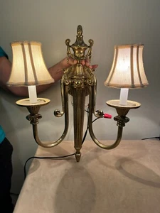 Victorian French Double Arm Gilt Bronze Wall Sconce Candle Light - Picture 1 of 10