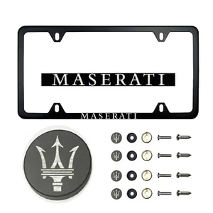 Fit Maserati Laser Etching Stainless Steel Polish Black Slim License Frame w/Cap - Picture 1 of 7