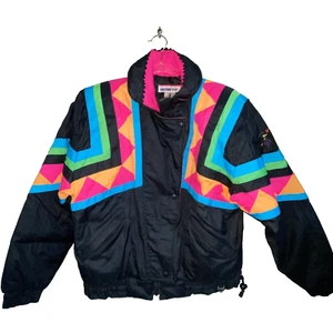 nwot Vintage Obermeyer Ski Jacket sz 8 1980s Black w/ bright Neon Voo Doo - Picture 1 of 11