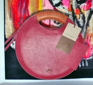 Velez Leder kolumbianische heiße Flamingo & orange kreisförmige Handtasche mit Umhängegurt - Bild 1 von 12