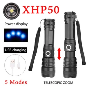 XHP50 LED Telescopic Zoom Flashlight USB Rechargeable Lamp Torch Flodable - Picture 1 of 12
