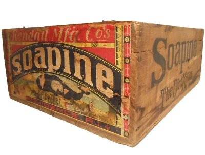 RARE SOAPINE DIRT KILLER LAUNDRY SOAP PROV RI INK STMPD WD BOX CRATE/PAPER LABEL - Image 1 of 4