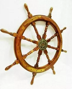 Maritimes Piraten Schiffsrad 6 Speichen mit Messing Mittelteil 36" Holzrad - Bild 1 von 3