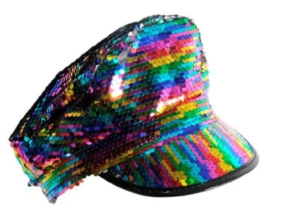 Deluxe Sequin Cap Hat Lesbian Gay Pride LGBT Mardi Gras - Reversible Rainbow/Sil - image 1 of 2