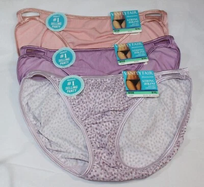 NWT set/3 VANITY FAIR ILLUMINATION STRING BIKINI 18108 TENDERNESS LILAC DOTS XL - Image 1 of 4