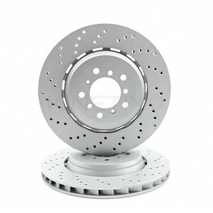 FOR BMW M3 E46 CSL FRONT LEFT RIGHT CROSS DRILLED BRAKE DISCS PAIR 345mm X 28mm - Picture 1 of 8