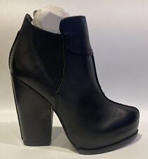 LEON MAX Womens Omaha Pull On Ankle Boots Black Leather Heel Size 7.5 M