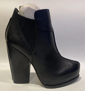 LEON MAX Womens Omaha Pull On Ankle Boots Black Leather Heel Size 7.5 M - Picture 1 of 4