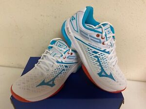 Mizuno Women's Wave Exceed Tour 4 AC Tennis Shoes in White/Blue