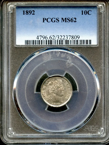1892 Barber Dime 10c PCGS MS 62 Cover