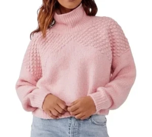 Free People Bradley Sweater Womens S Bubblegum Pink Crop Boxy Boho NWT $128 - Picture 1 of 9