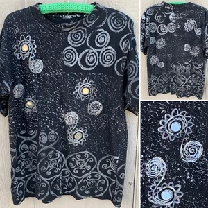 vintage wearable art tee black with silver (painted) single stitch 80s 90s OS - Picture 1 of 12