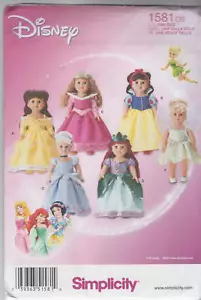 Uncut Sewing Pattern Simplicity 1581 Disney Princess Doll Clothes - Picture 1 of 3