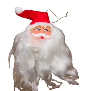 Rubber Santa Head Christmas Ornament Hat Bell Glasses Soft Beard Vintage - Picture 1 of 6