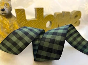 CHUNKY GINGHAM / CHECK Green & Black Winter - Luxury Wire Edge Ribbon - 2m - Picture 1 of 6