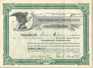 PENNSYLVANIA 1921, Transigraph Corporation Stock Certificate Fernwood - Picture 1 of 3