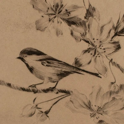 Eugen Lindenberg Vogel auf einem Blütenzweig Jugendstil signiert Radierung 20 Jh - Bild 1 von 3