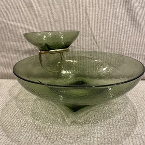 Set 3 pezzi vintage metà secolo moderno vetro chip & dip colore verde avocado quadrato - Foto 1 di 9