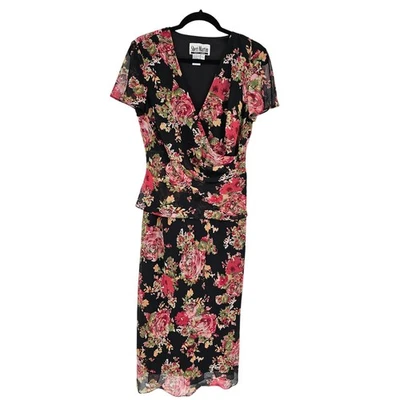 Vestido floral vintage de los años 90 Sheri Martin para mujer talla 8 maxi largo manga corta Foto 1 de 4