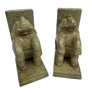 Vintage Lot Of 2 Elephants Crude Carved Marble Hand made Bookends Decor - Picture 1 of 12
