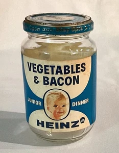 De colección Heinz 57 Verduras y Tocino Vidrio Etiqueta Papel Bebé Comida Tarro y Tapa Talla Junior - Imagen 1 de 9