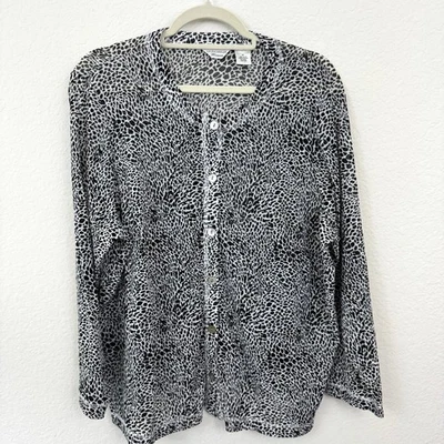 Laura Ashley Womens Button Front Blouse Top Shirt Sz 2X Animal Print Sheer Black - Image 1 of 4