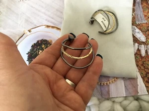 Alexis Bittar Orbit Wavy Triple Hoop Earrings, Gold And Gunmetal, Crystals 🎁❤️ - Picture 1 of 12