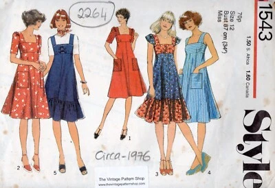 1976 Vintage Sewing Pattern Bust 34in Pinafore and Dress (2264) Style 1543 - Image 1 of 3