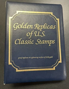 22kt Golden Replica Of US Classic Stamps In Blue Album - Picture 1 of 22