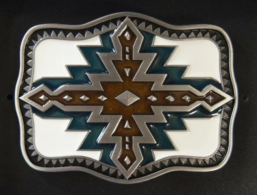 Nocona Navy & Brown Western Aztec Belt Buckle 37997