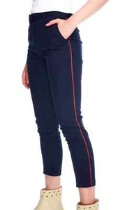 SANDRO Paris Women's Pants Navy Red Stripe Wool Cropped Trousers Size US 29 FR36 - Picture 1 of 17