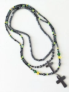 Men's Hematite Ankh Pendant Rasta Necklaces 3 pieces  - Picture 1 of 7